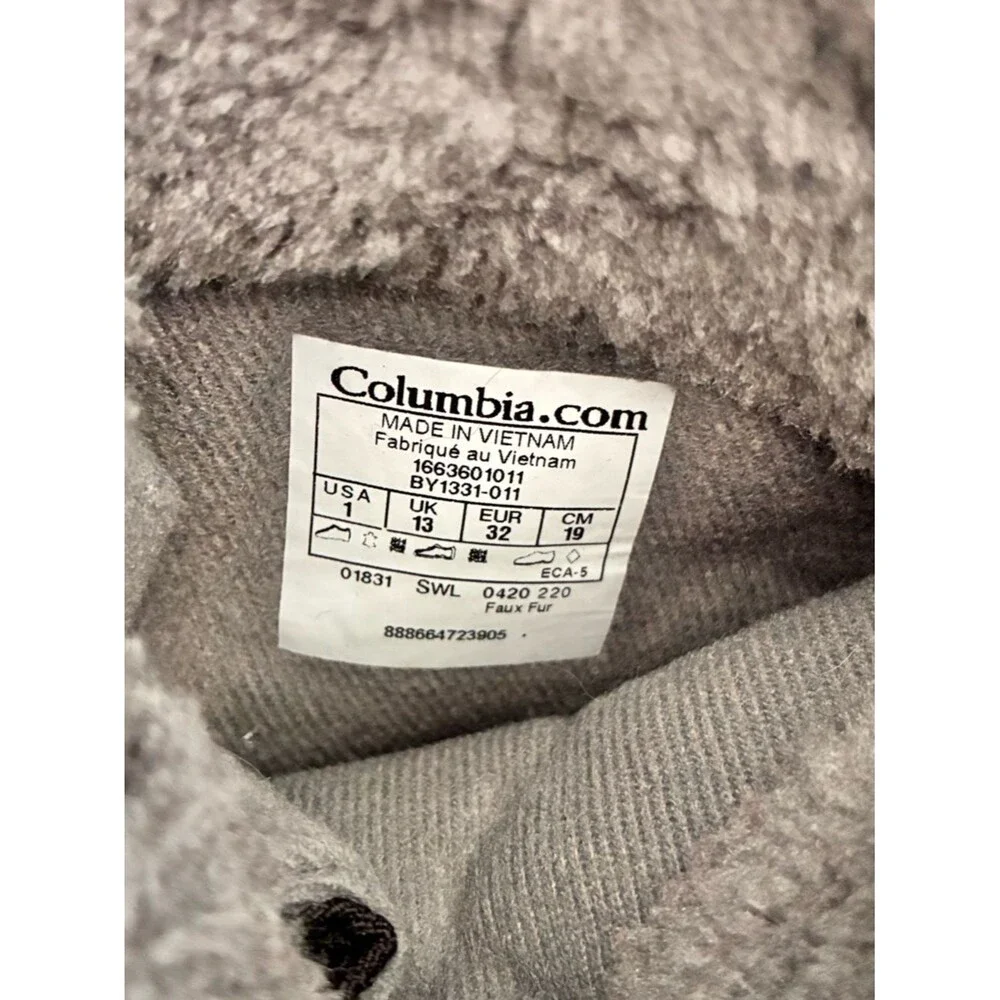 Columbia Waterproof Fur Lined Ice Maiden Girl Kid Sz 1 Gray Winter Snow Boots